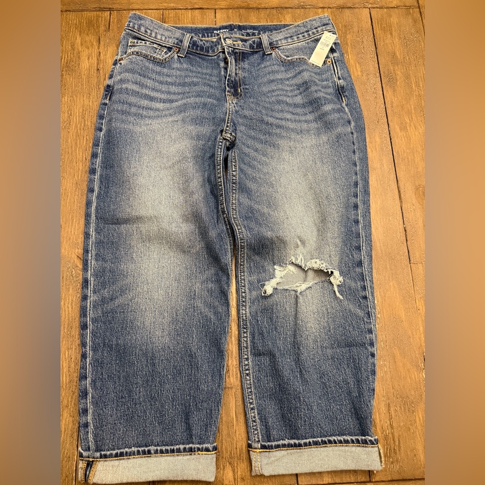 Old Navy Relaxed Fit Blue Distressed Jeans Mid-Rise Boyfriend Loose